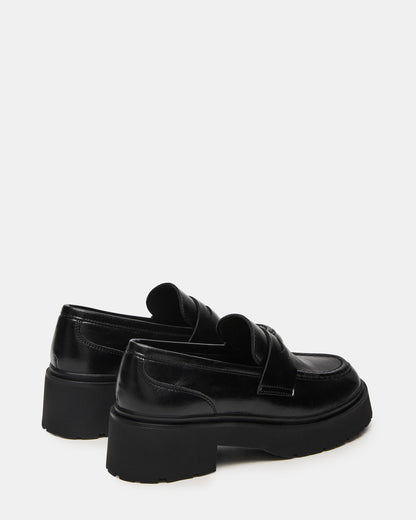 LAYKEN Black Leather Platform Lug Women's Loafer | Steve Madden