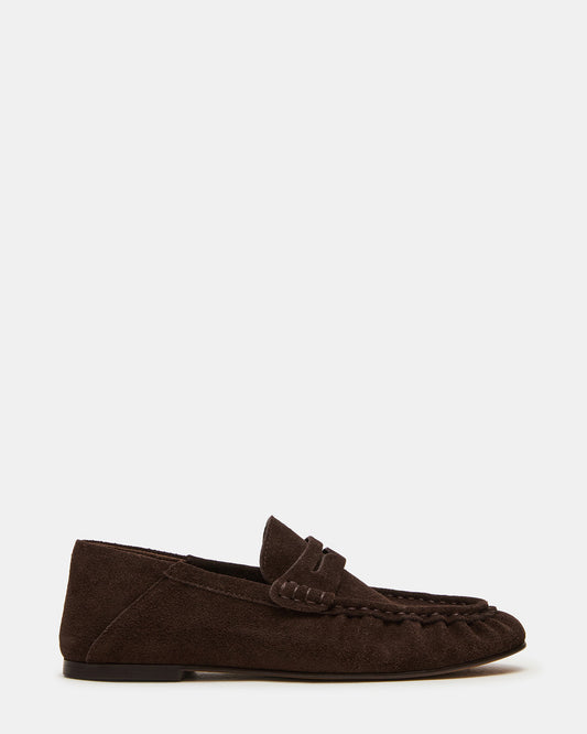 ROGER Chocolate Brown Suede Slip-On Women's Loafer | Steve Madden