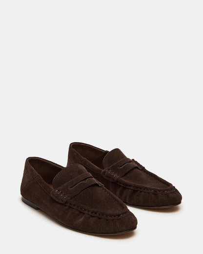 ROGER Chocolate Brown Suede Slip-On Women's Loafer | Steve Madden