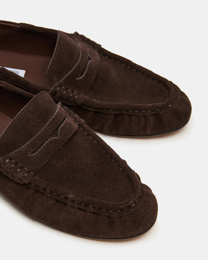 ROGER Chocolate Brown Suede Slip-On Women's Loafer | Steve Madden