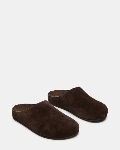 FERN Brown Suede Mule Slip-On Round-Toe Women's Flat | Steve Madden