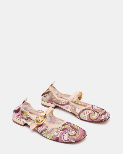 DAFFIA Purple Multi Mary Jane Gold-Detail Buckle Ballet Women's Flat | Steve Madden