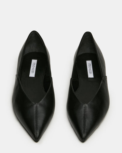 TOVI Black Leather Pointed-Toe Ballet Women's Flat | Steve Madden