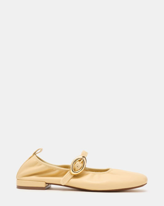 DAFFIA Butter Leather Mary Jane Gold-Detail Buckle Ballet Women's Flat | Steve Madden