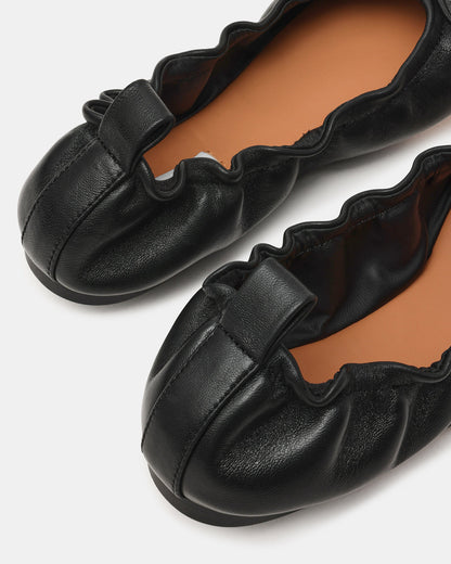 LANTI Black Leather Bow Round-Toe Women's Flat | Steve Madden