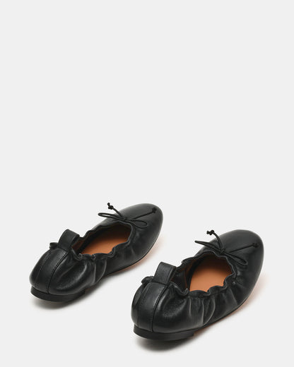 LANTI Black Leather Bow Round-Toe Women's Flat | Steve Madden