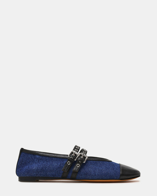 LYDIA Cap Black Denim Mary Jane Ballet Women's Flat | Steve Madden