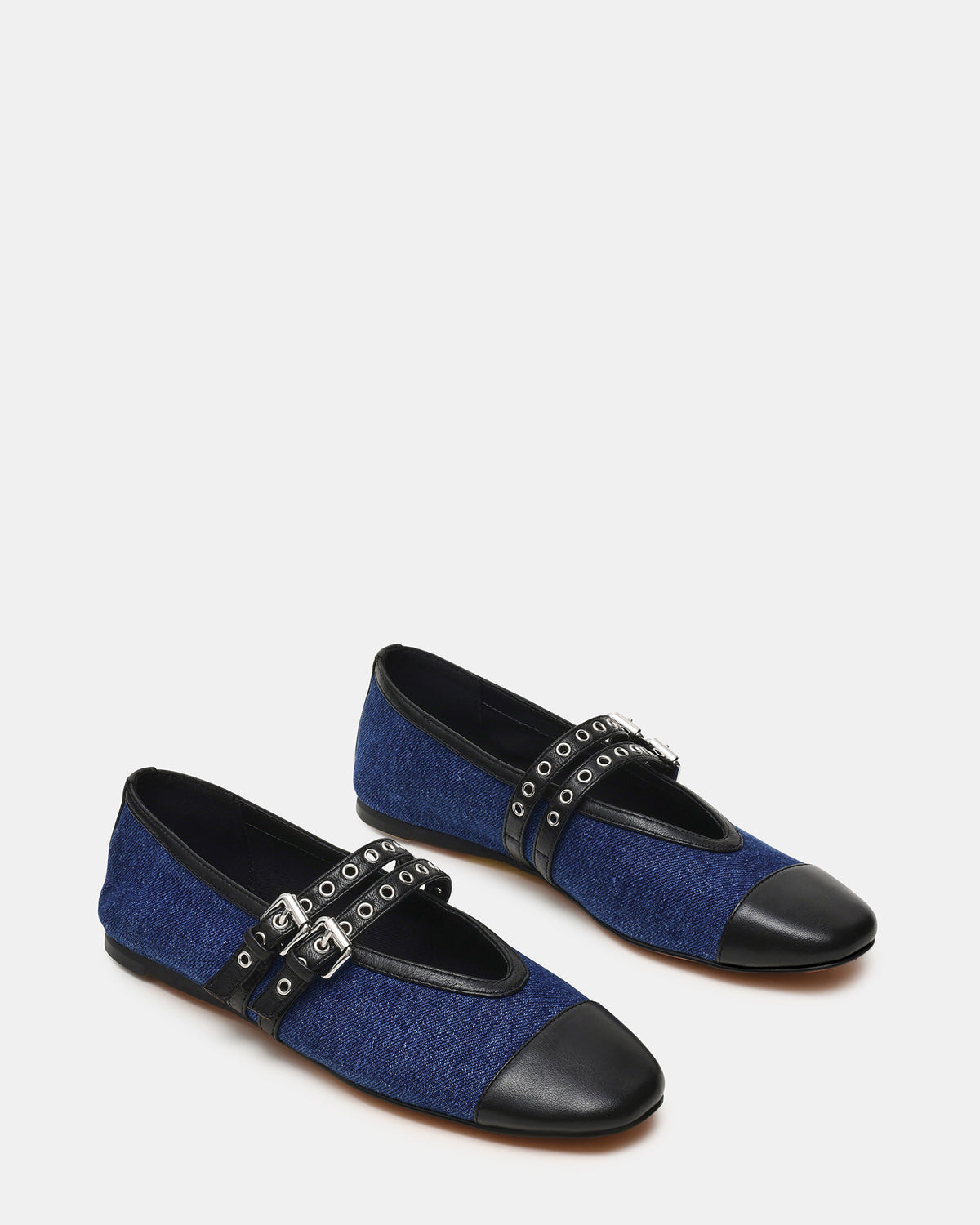 LYDIA Cap Black Denim Mary Jane Ballet Women's Flat | Steve Madden