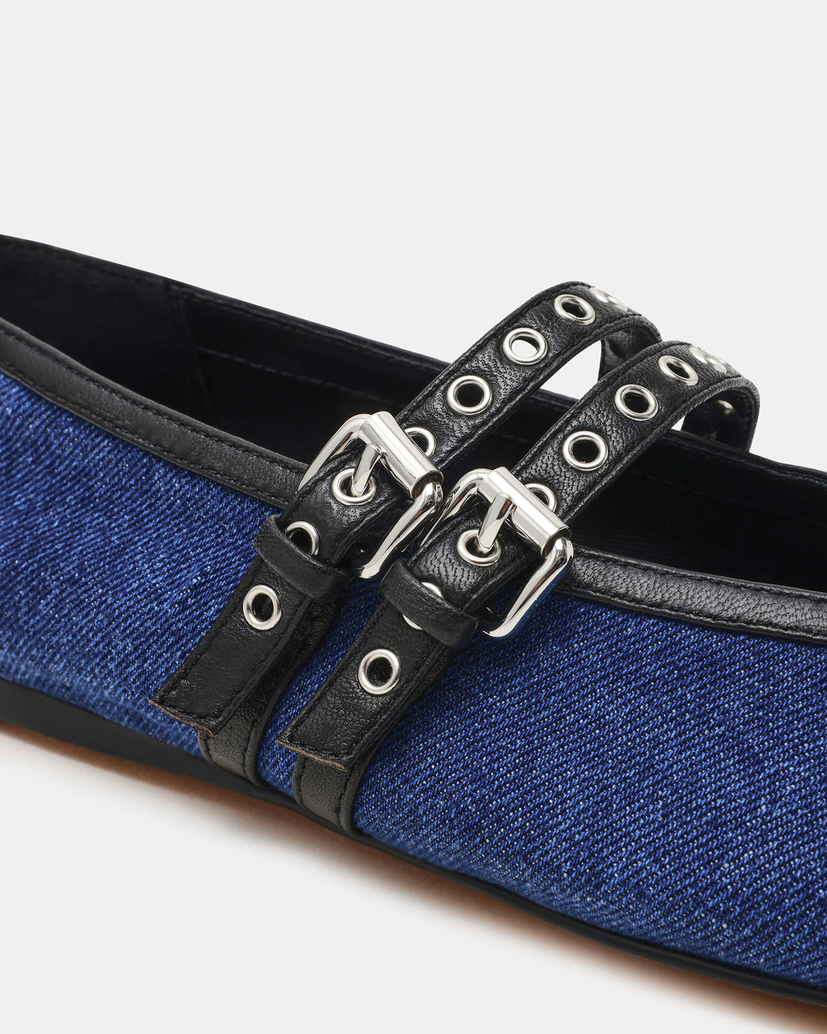 LYDIA Cap Black Denim Mary Jane Ballet Women's Flat | Steve Madden