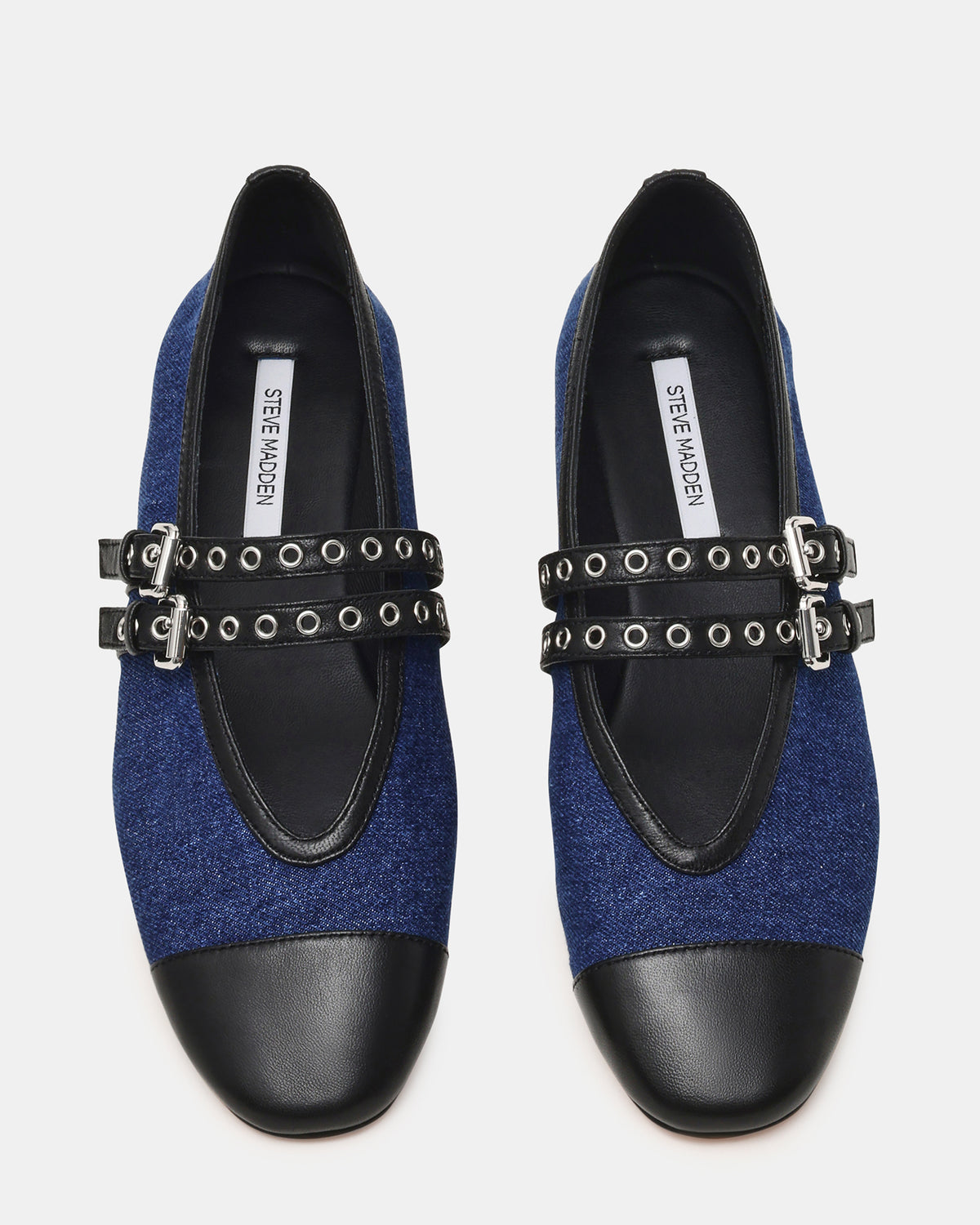 LYDIA Cap Black Denim Mary Jane Ballet Women's Flat | Steve Madden