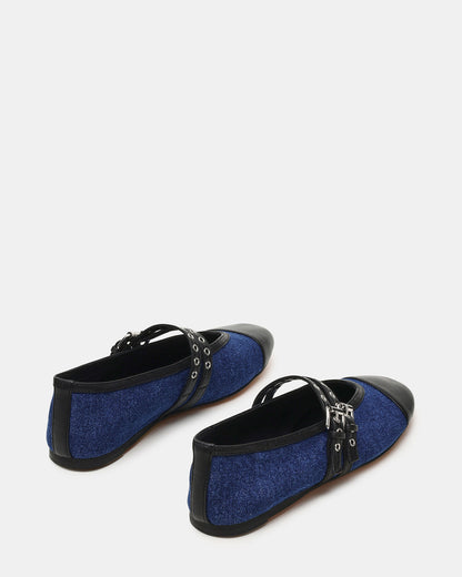 LYDIA Cap Black Denim Mary Jane Ballet Women's Flat | Steve Madden