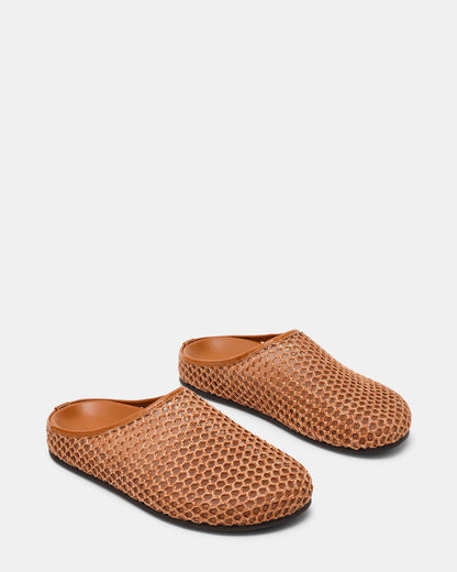 FERN Tan Raffia Mesh Mule Slip-On Round-Toe Women's Flat | Steve Madden