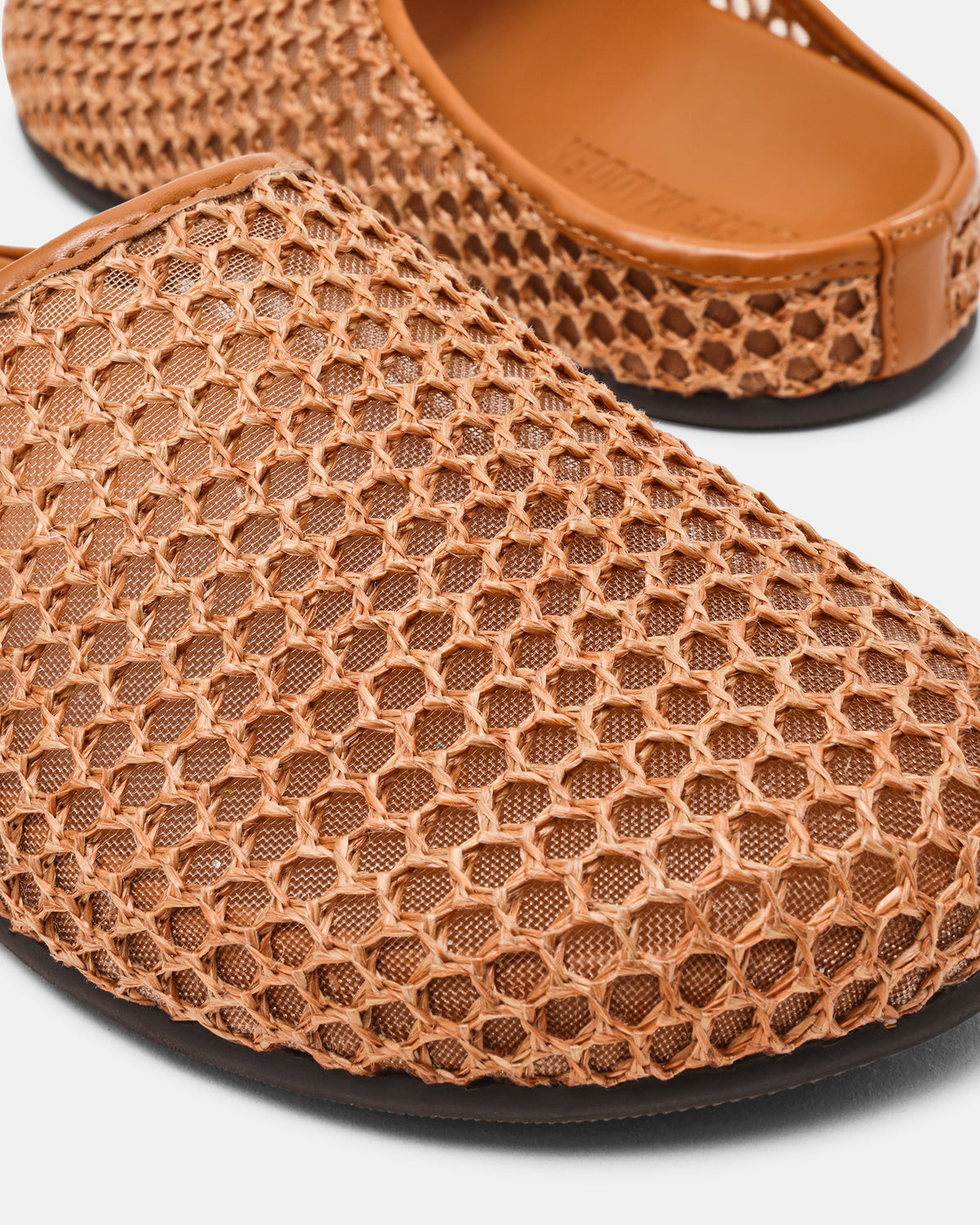 FERN Tan Raffia Mesh Mule Slip-On Round-Toe Women's Flat | Steve Madden