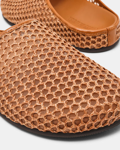 FERN Tan Raffia Mesh Mule Slip-On Round-Toe Women's Flat | Steve Madden