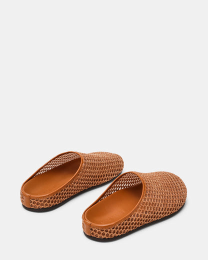 FERN Tan Raffia Mesh Mule Slip-On Round-Toe Women's Flat | Steve Madden