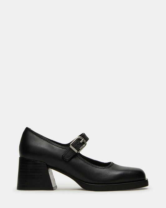 LISBON Black Leather Square-Toe Mary Jane Women's Loafer | Steve Madden