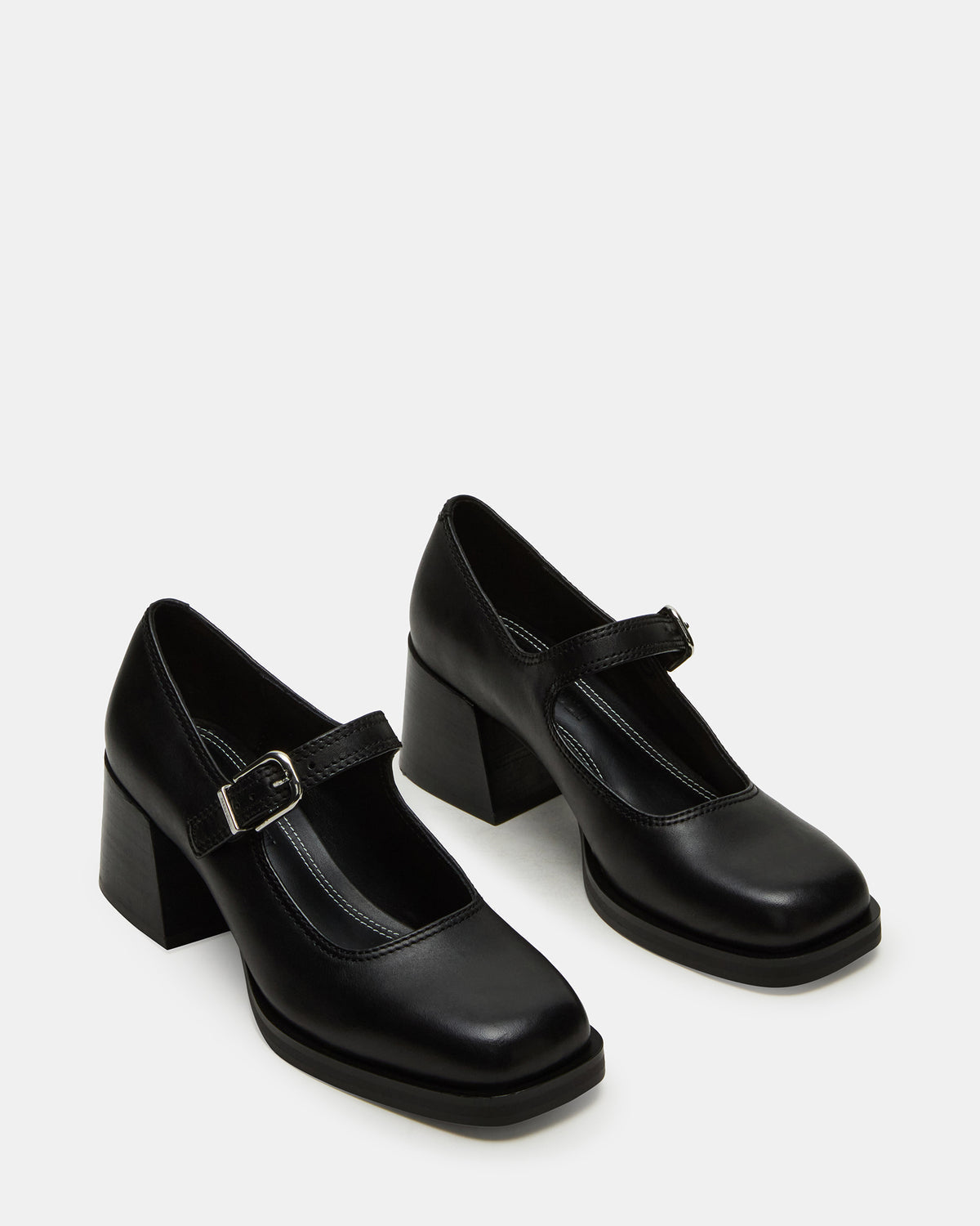 LISBON Black Leather Square-Toe Mary Jane Women's Loafer | Steve Madden