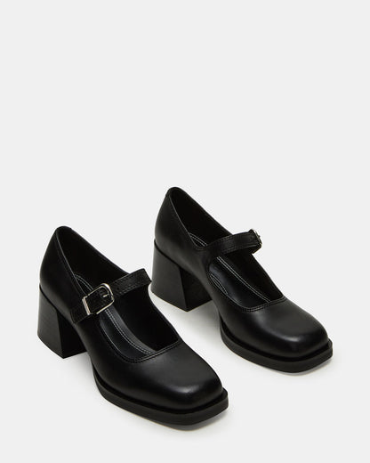LISBON Black Leather Square-Toe Mary Jane Women's Loafer | Steve Madden