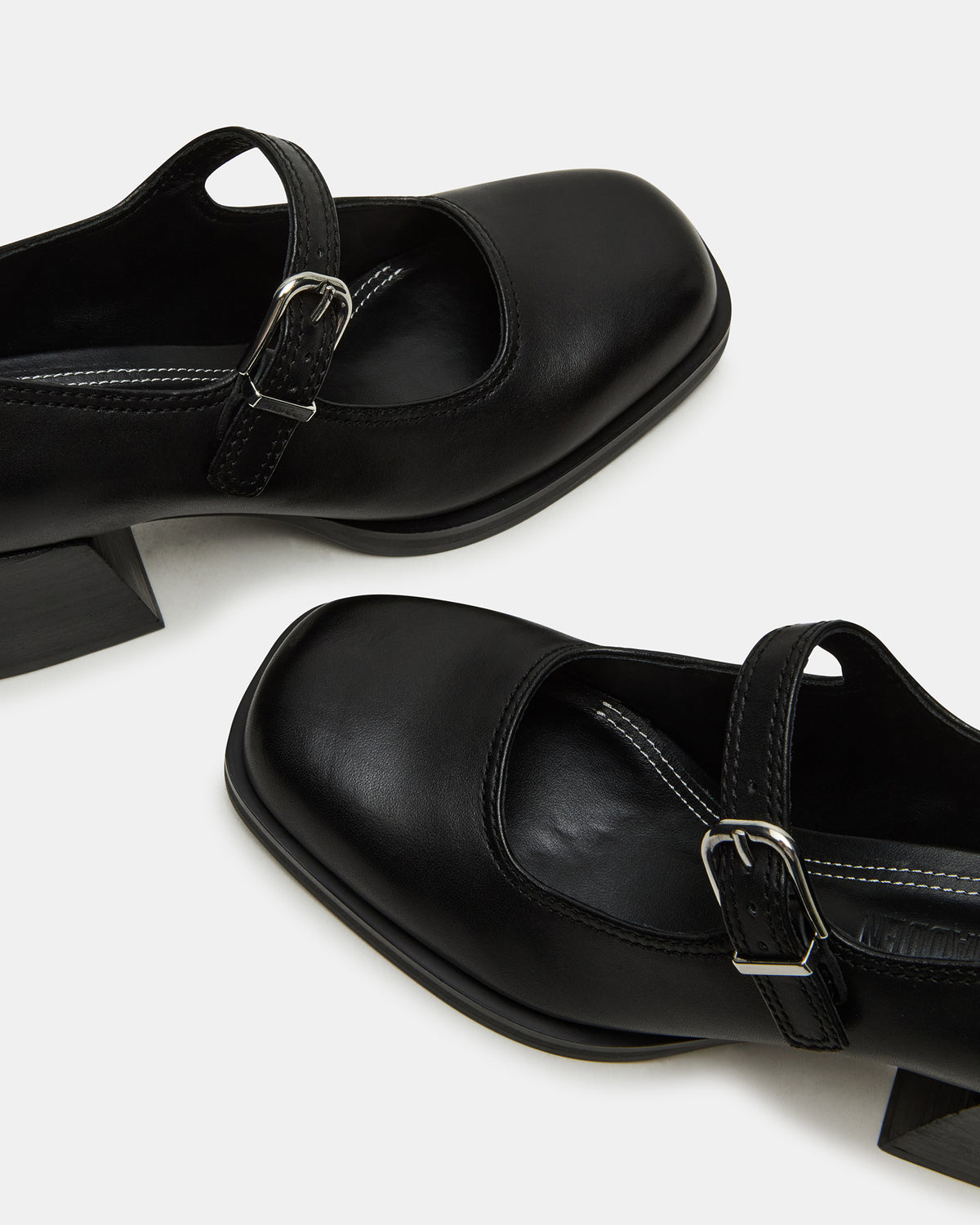 LISBON Black Leather Square-Toe Mary Jane Women's Loafer | Steve Madden