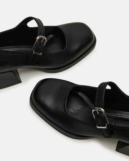 LISBON Black Leather Square-Toe Mary Jane Women's Loafer | Steve Madden