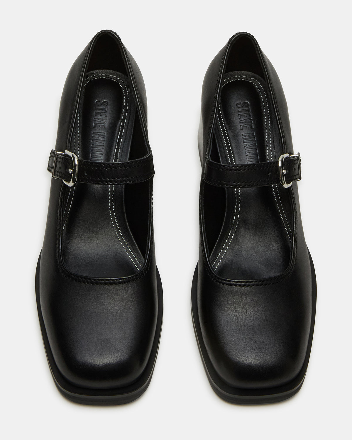 LISBON Black Leather Square-Toe Mary Jane Women's Loafer | Steve Madden