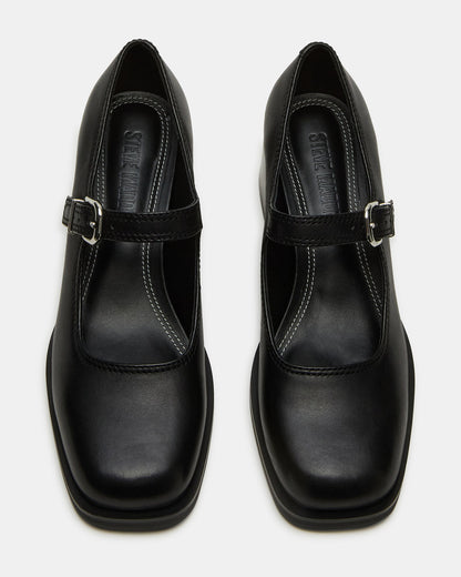 LISBON Black Leather Square-Toe Mary Jane Women's Loafer | Steve Madden