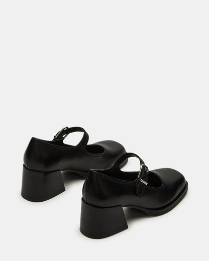 LISBON Black Leather Square-Toe Mary Jane Women's Loafer | Steve Madden