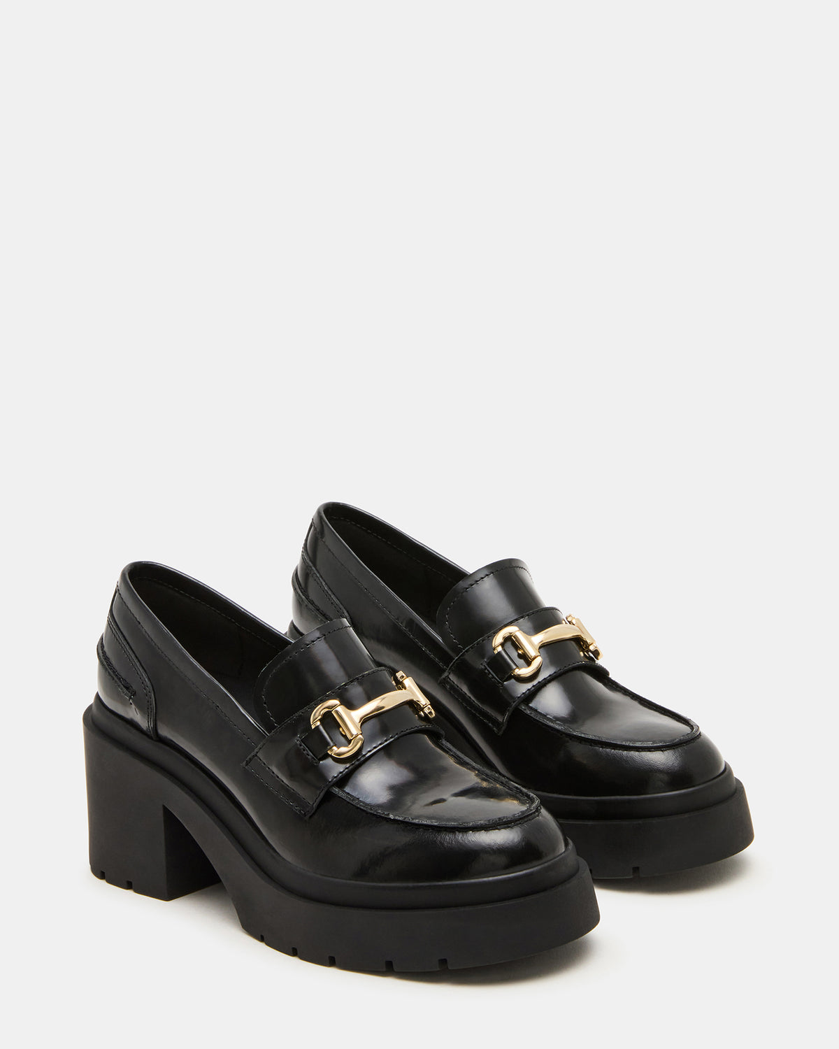 LAZRA Black Platform Lug Block Heel Women's Loafer | Steve Madden
