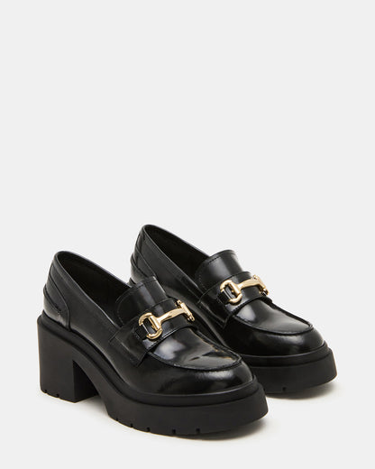 LAZRA Black Platform Lug Block Heel Women's Loafer | Steve Madden
