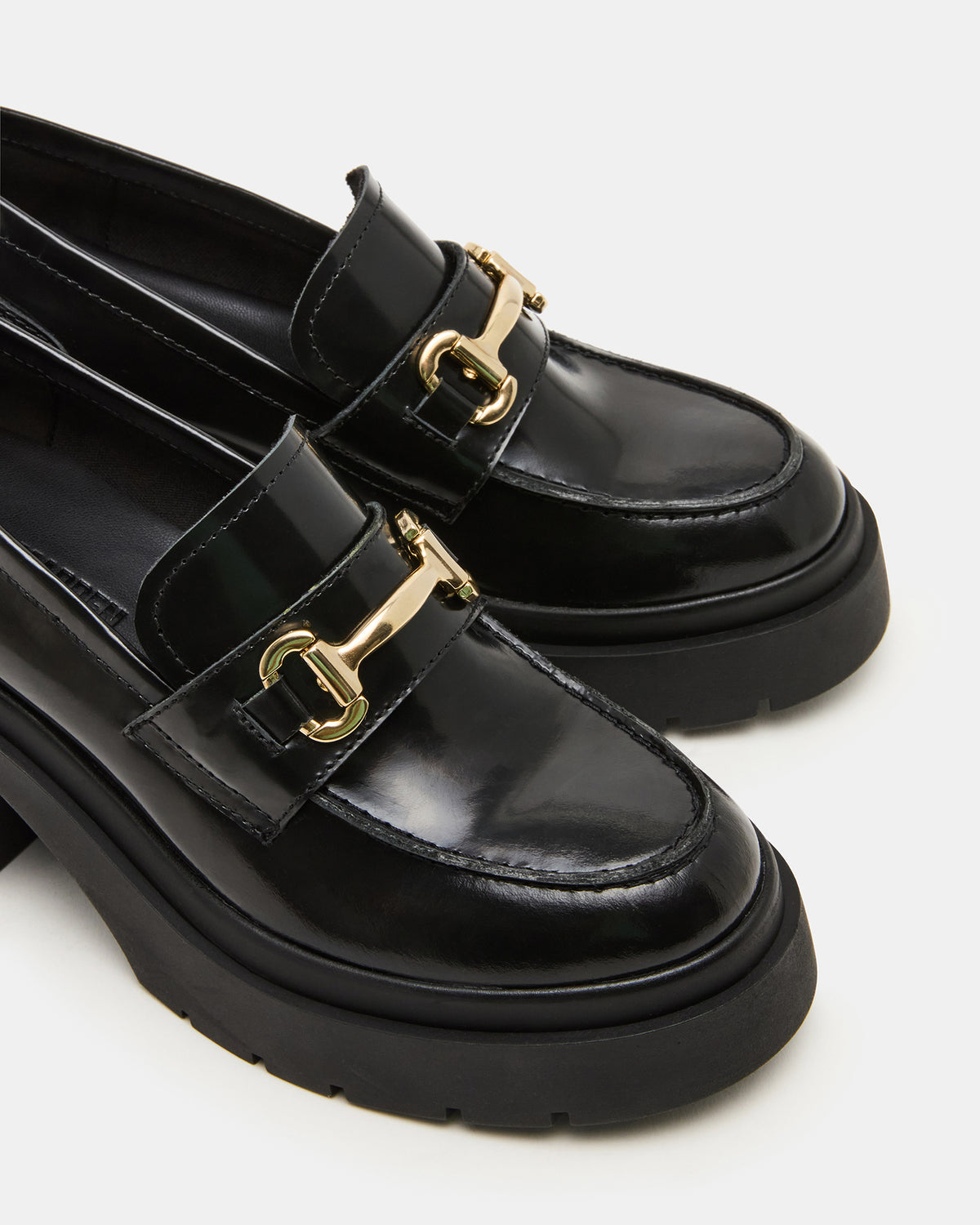 LAZRA Black Platform Lug Block Heel Women's Loafer | Steve Madden