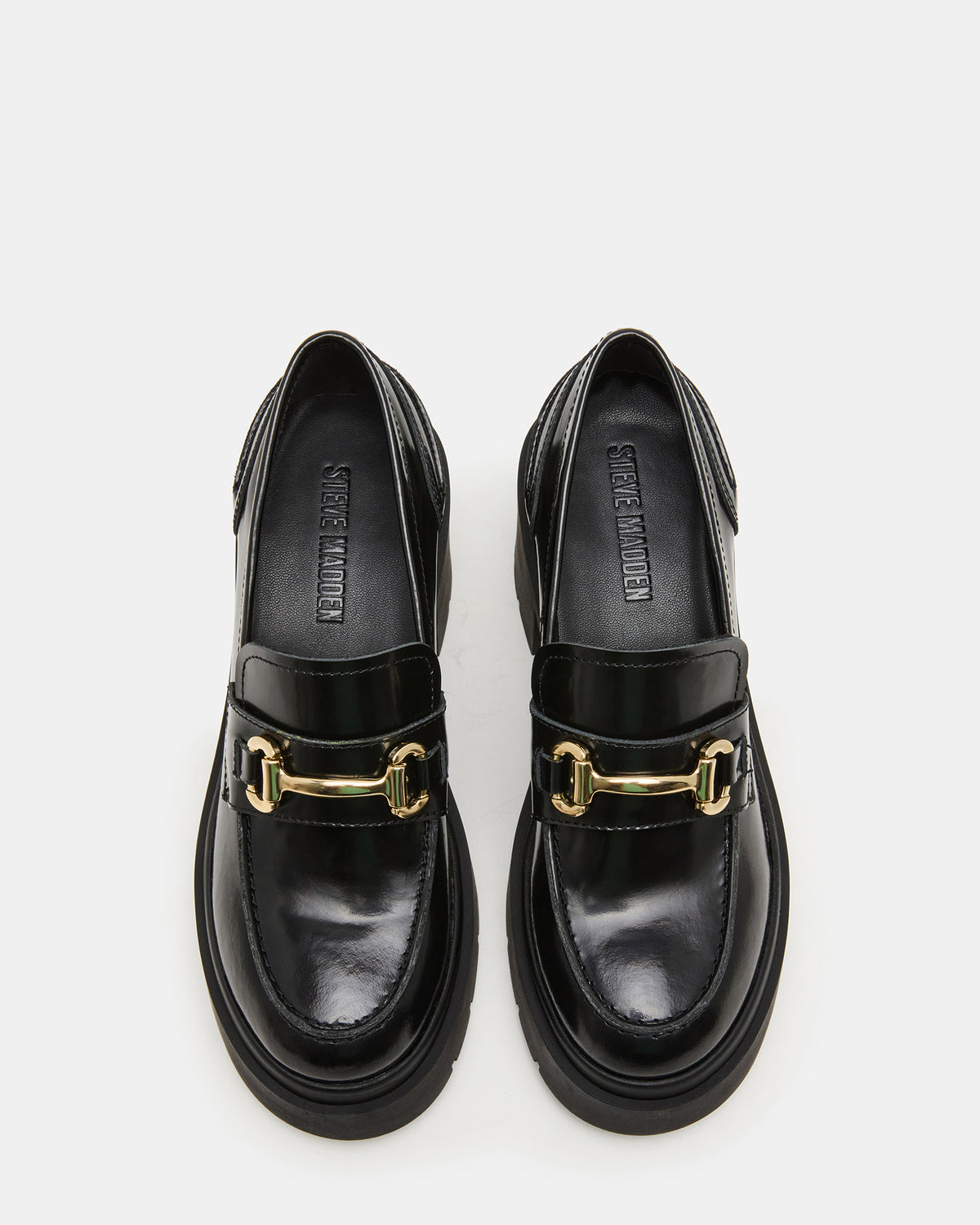 LAZRA Black Platform Lug Block Heel Women's Loafer | Steve Madden