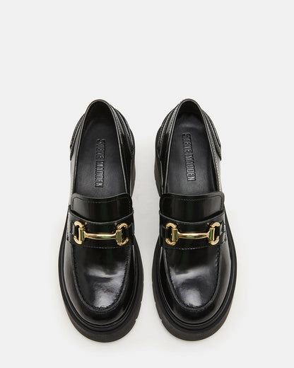 LAZRA Black Platform Lug Block Heel Women's Loafer | Steve Madden
