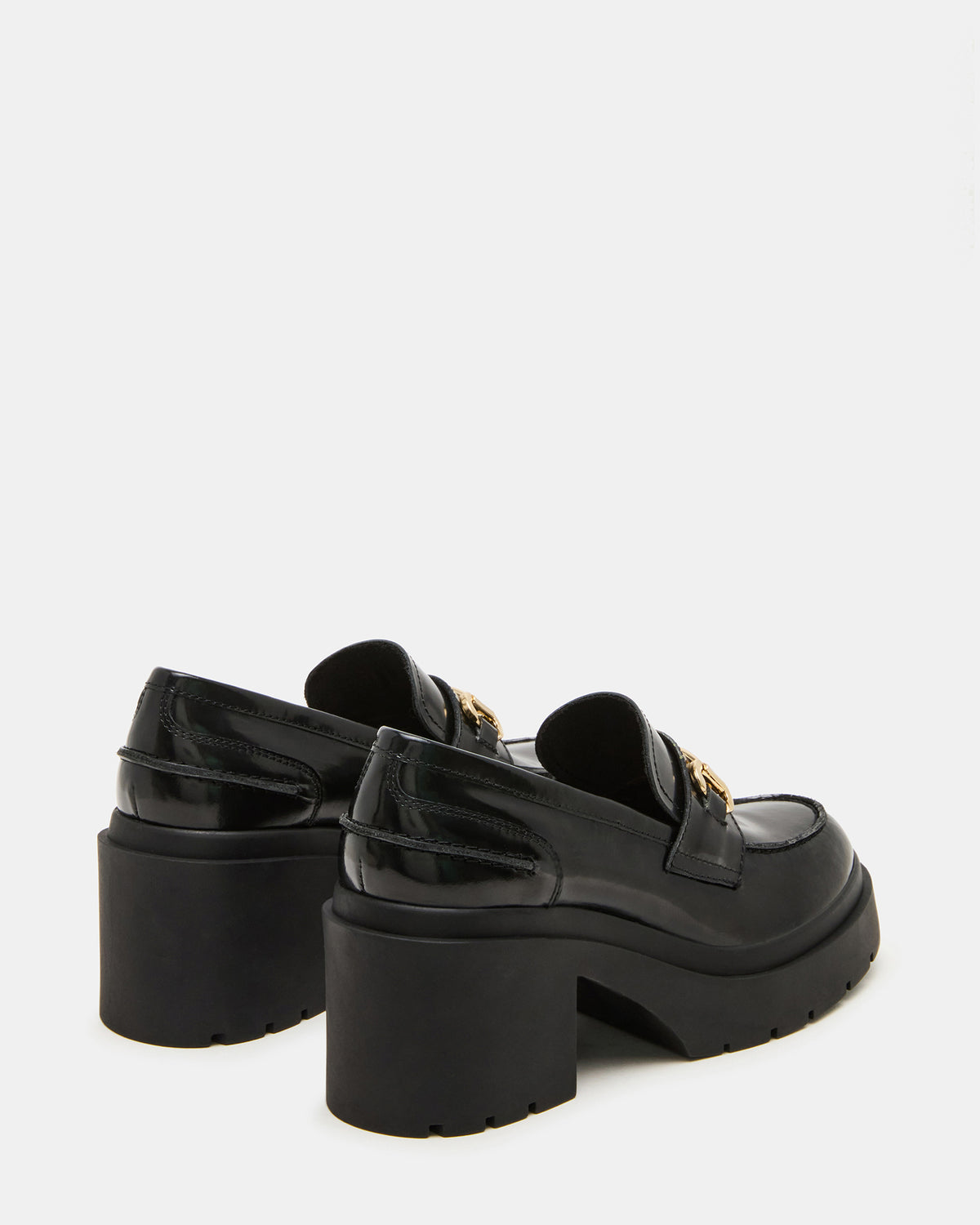 LAZRA Black Platform Lug Block Heel Women's Loafer | Steve Madden