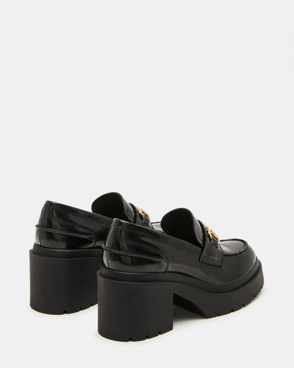 LAZRA Black Platform Lug Block Heel Women's Loafer | Steve Madden