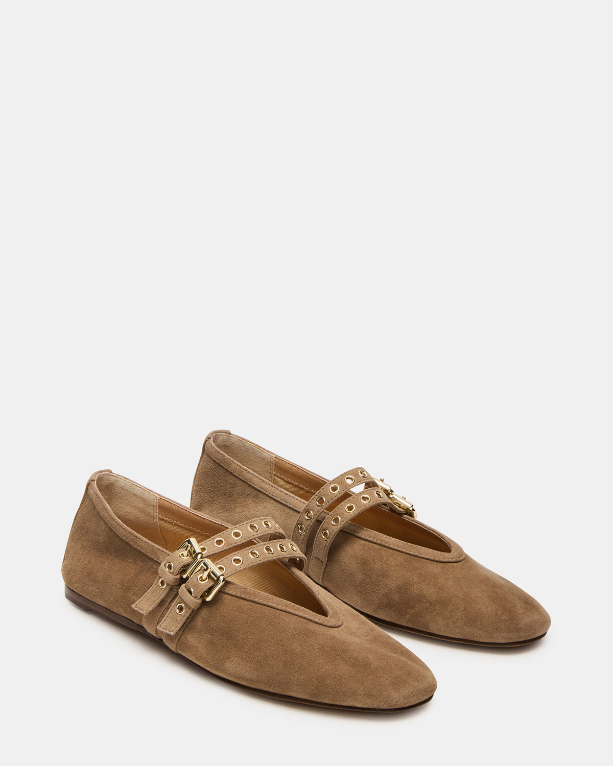 LYDIA Taupe Suede Square-Toe Mary Jane Ballet Women's Flat | Steve Madden