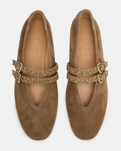 LYDIA Taupe Suede Square-Toe Mary Jane Ballet Women's Flat | Steve Madden