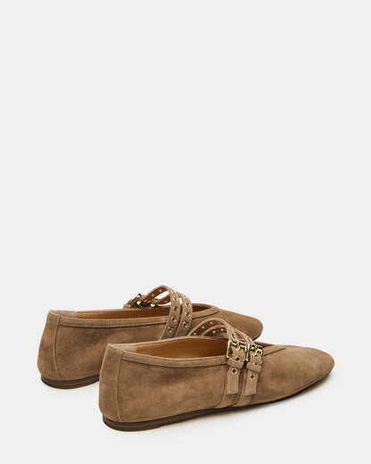 LYDIA Taupe Suede Square-Toe Mary Jane Ballet Women's Flat | Steve Madden