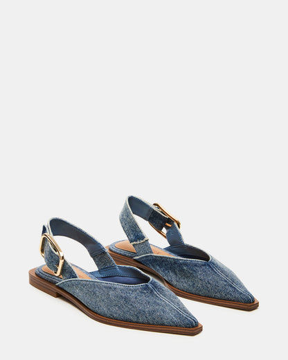 SHAY Denim Fabric Pointed-Toe Slingback Ballet Women's Flat | Steve Madden