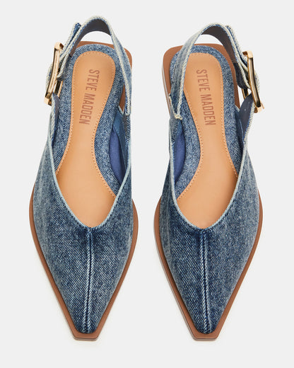 SHAY Denim Fabric Pointed-Toe Slingback Ballet Women's Flat | Steve Madden