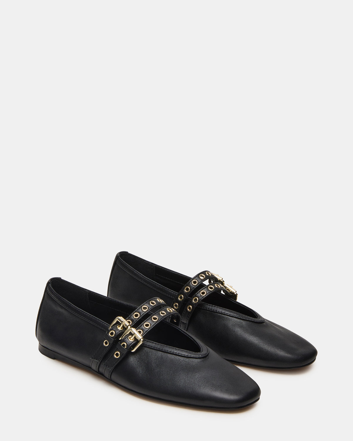 LYDIA Black Leather Square-Toe Mary Jane Ballet Women's Flat | Steve Madden