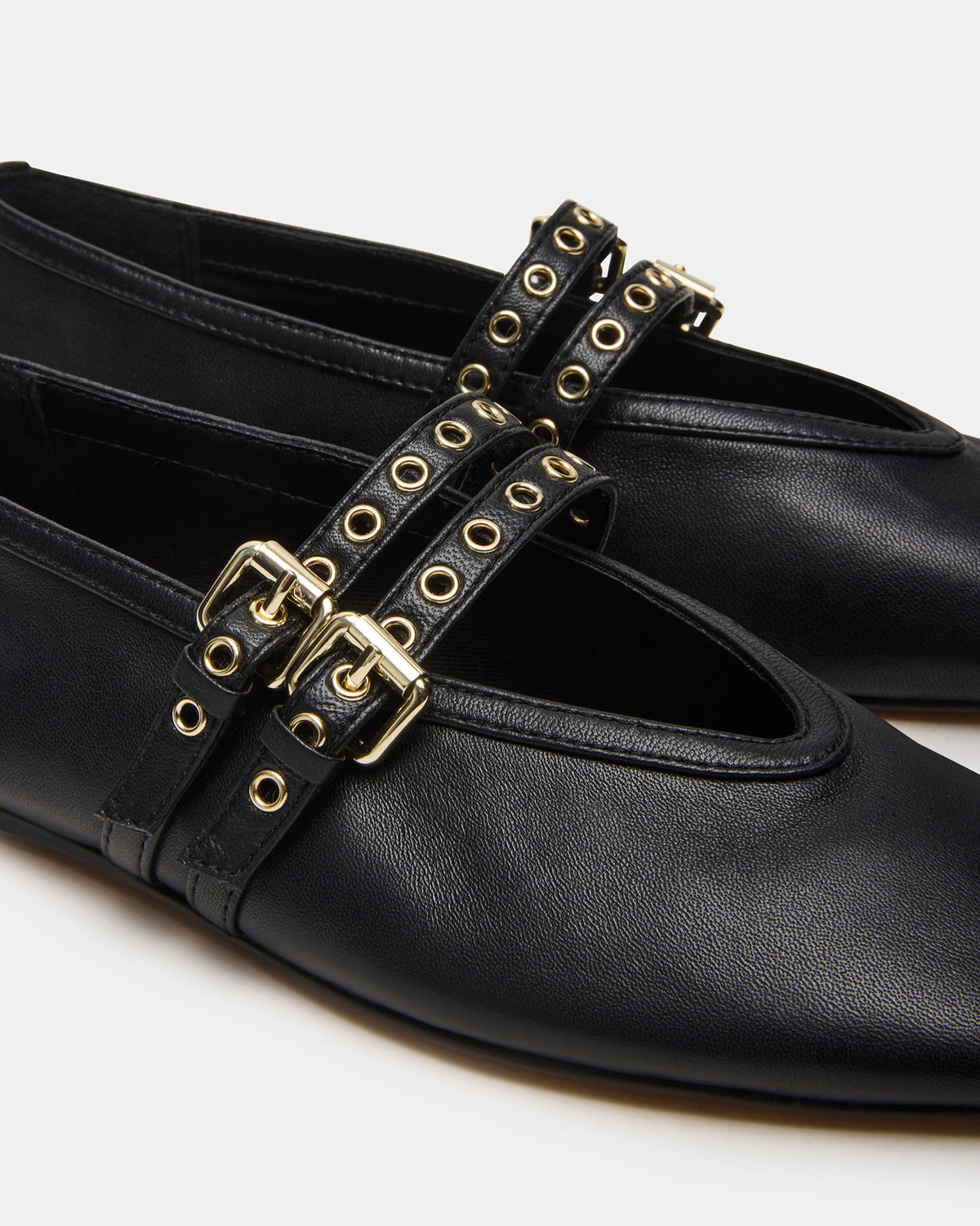 LYDIA Black Leather Square-Toe Mary Jane Ballet Women's Flat | Steve Madden