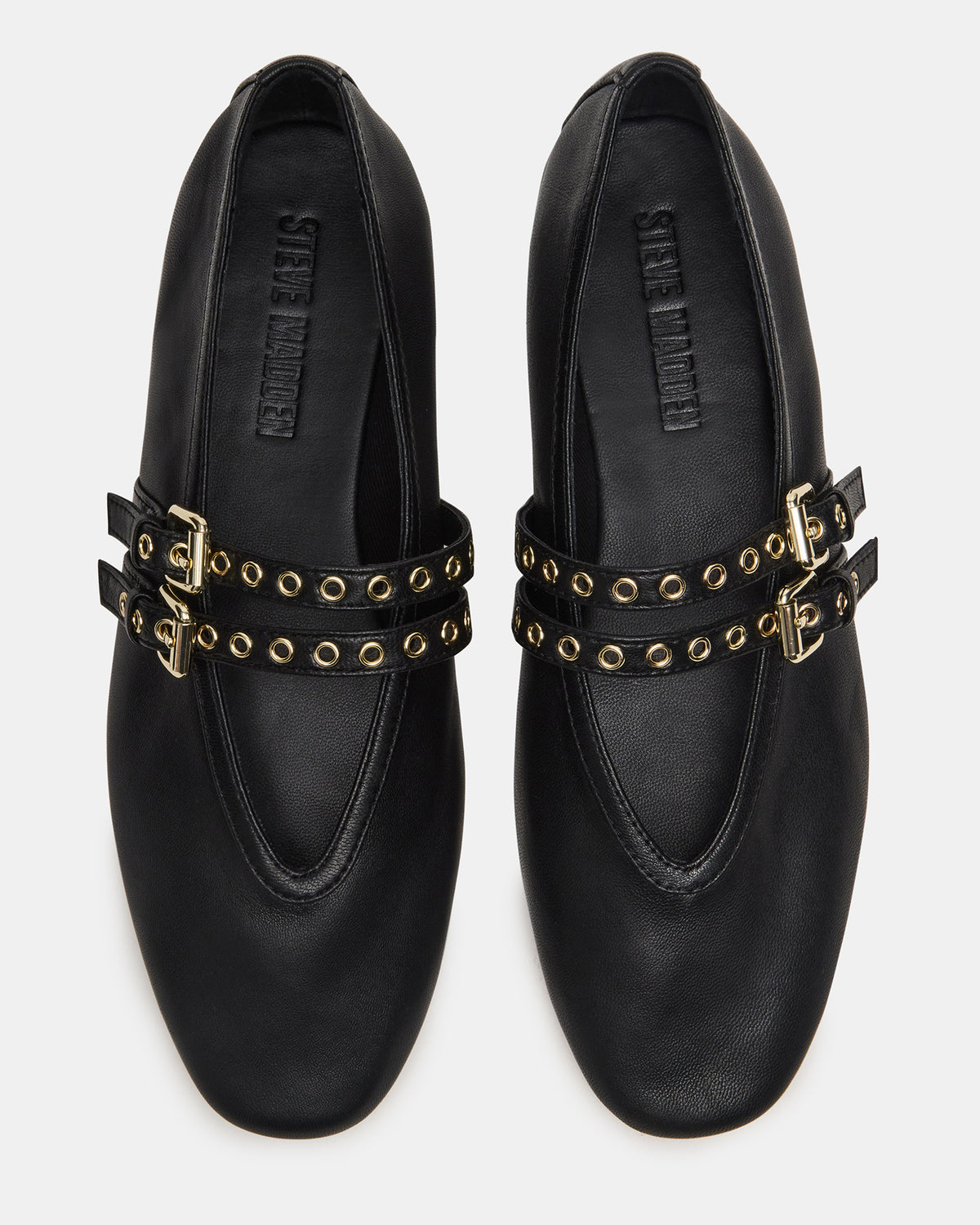 LYDIA Black Leather Square-Toe Mary Jane Ballet Women's Flat | Steve Madden