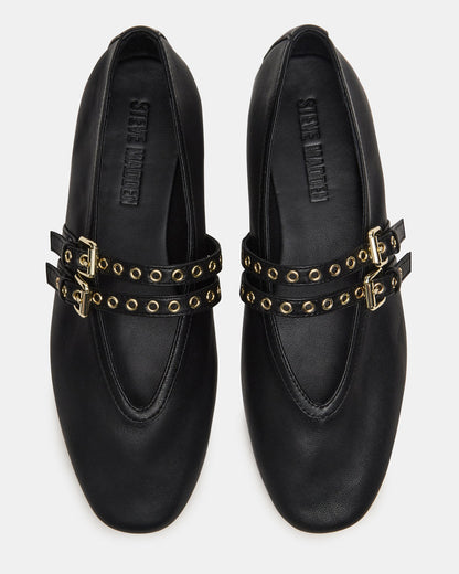 LYDIA Black Leather Square-Toe Mary Jane Ballet Women's Flat | Steve Madden
