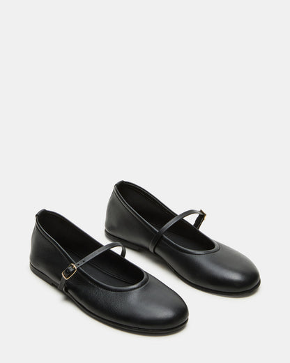 BESETTE Black Leather Mary Jane Ballet Women's Flat | Steve Madden