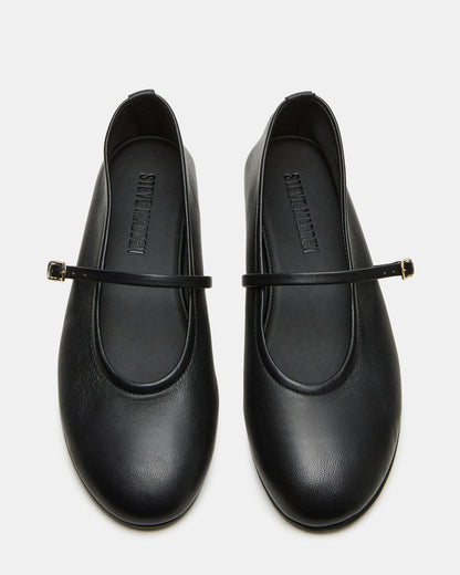 BESETTE Black Leather Mary Jane Ballet Women's Flat | Steve Madden