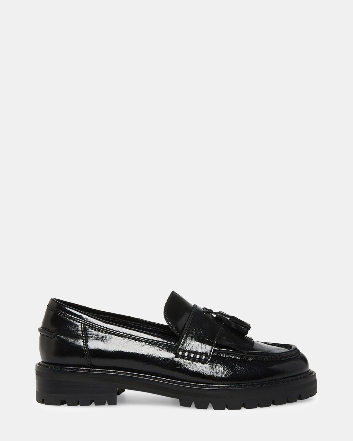 MINKA Black Leather Women's Platform Lug Sole Loafer | Steve Madden