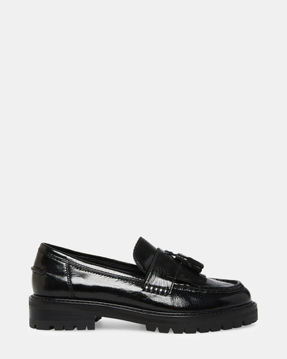MINKA Black Leather Women's Platform Lug Sole Loafer | Steve Madden