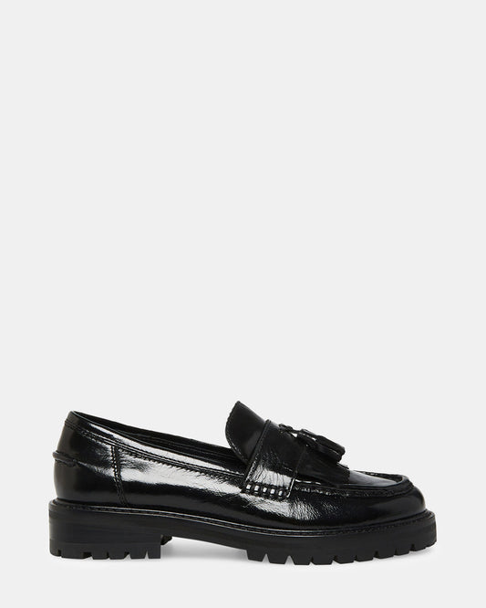 MINKA Black Leather Women's Platform Lug Sole Loafer | Steve Madden