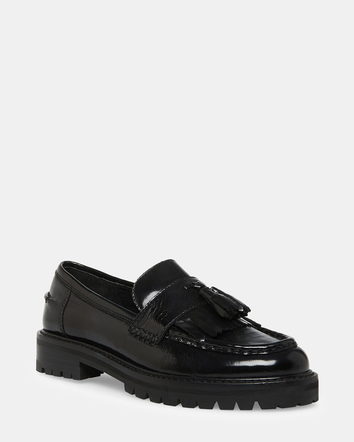 MINKA Black Leather Women's Platform Lug Sole Loafer | Steve Madden