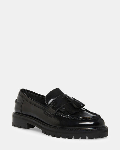 MINKA Black Leather Women's Platform Lug Sole Loafer | Steve Madden